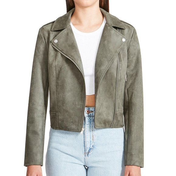 NWT BB DAKOTA BY STEVE MADDEN VEGAN Faux Suede Moto Jacket in Green - Picture 8 of 11